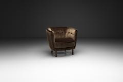 Dark Brown Upholstered Armchair with Stained Beech Legs Denmark ca 1940s - 4646876