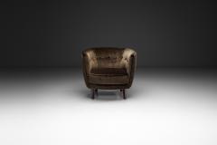 Dark Brown Upholstered Armchair with Stained Beech Legs Denmark ca 1940s - 4646976