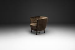 Dark Brown Upholstered Armchair with Stained Beech Legs Denmark ca 1940s - 4646977