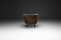Dark Brown Upholstered Armchair with Stained Beech Legs Denmark ca 1940s - 4646978