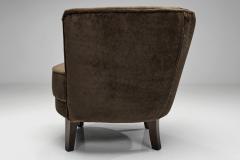 Dark Brown Upholstered Armchair with Stained Beech Legs Denmark ca 1940s - 4646980