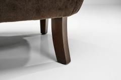 Dark Brown Upholstered Armchair with Stained Beech Legs Denmark ca 1940s - 4683040