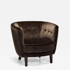Dark Brown Upholstered Armchair with Stained Beech Legs Denmark ca 1940s - 4684879