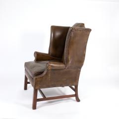 Dark Muddy Green Leather Wing Chair in the Georgian Style English Circa 1890  - 3211324