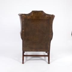 Dark Muddy Green Leather Wing Chair in the Georgian Style English Circa 1890  - 3211326