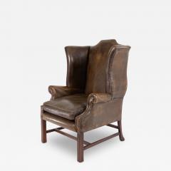 Dark Muddy Green Leather Wing Chair in the Georgian Style English Circa 1890  - 3213695