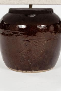 Dark Reddish Brown Glazed Table Lamp with Natural Linen Shade - 4505244