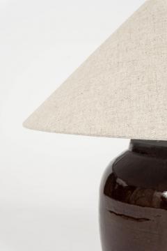 Dark Reddish Brown Glazed Table Lamp with Natural Linen Shade - 4505245