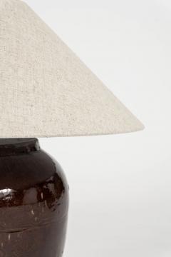 Dark Reddish Brown Glazed Table Lamp with Natural Linen Shade - 4505246
