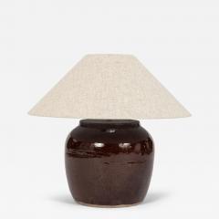 Dark Reddish Brown Glazed Table Lamp with Natural Linen Shade - 4508072