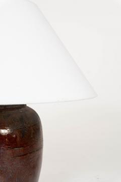Dark Reddish Brown Glazed Table Lamp with Natural Linen Shade - 4600193