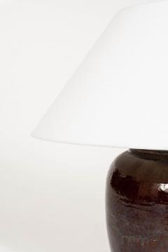 Dark Reddish Brown Glazed Table Lamp with Natural Linen Shade - 4600194