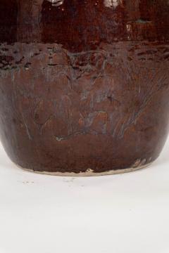 Dark Reddish Brown Glazed Table Lamp with Natural Linen Shade - 4600195