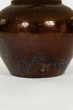 Dark Reddish Brown Glazed Table Lamp with Natural Linen Shade - 4600209