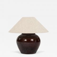 Dark Reddish Brown Glazed Table Lamp with Natural Linen Shade - 4603474