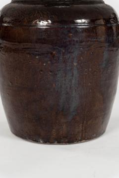 Dark Reddish Brown Glazed Table Lamp with Natural Linen Shade - 4682436