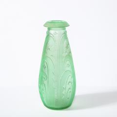 Daum Nancy Art Deco Frosted Celadon Vase with Cubist Streamlined Detailing Signed Daum - 2092660