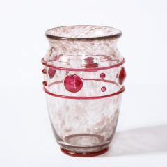 Daum Nancy Art Deco Handblown Glass Vase w Banded Circular Garnet Detailing by Daum - 2092641