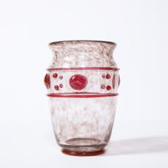 Daum Nancy Art Deco Handblown Glass Vase w Banded Circular Garnet Detailing by Daum - 2092673