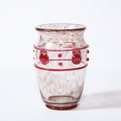 Daum Nancy Art Deco Handblown Glass Vase w Banded Circular Garnet Detailing by Daum - 2092709