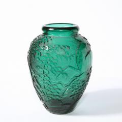 Daum Nancy Art Deco Handblown Teal Vase w Stylized Ibis Cloud Motifs Signed Daum Nancy - 2092578