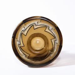 Daum Nancy Art Deco Smoked Glass Vase with Recessed Molded Zig Zag Motif Signed Daum Nancy - 2092610