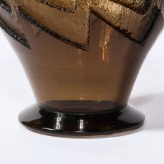 Daum Nancy Art Deco Smoked Glass Vase with Recessed Molded Zig Zag Motif Signed Daum Nancy - 2092633