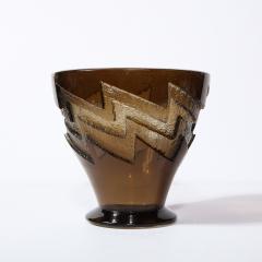 Daum Nancy Art Deco Smoked Glass Vase with Recessed Molded Zig Zag Motif Signed Daum Nancy - 2092644