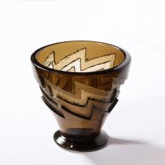 Daum Nancy Art Deco Smoked Glass Vase with Recessed Molded Zig Zag Motif Signed Daum Nancy - 2092669