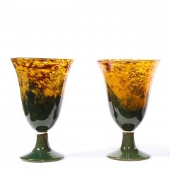 Daum Nancy Pair of Art Deco Handblown Ruby Saffron Emerald Vases Signed Daum Nancy - 2092586