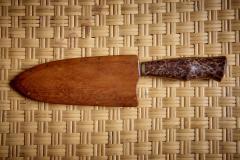 Dave Jacobson Knife with Redwood Burl Handle and Teak Knife Sheath USA 2023 - 3346654