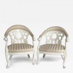 David Barrett Vintage Painted David Barrett Barrel Back Armchairs Pair - 3527497