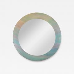 David Marshall David Marshall Signed Modern Stained Glass Pastel Color Round Frame Mirror - 2913246