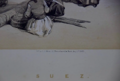 David Roberts David Roberts 19th Century Duo tone Lithograph Suez General View  - 2696160