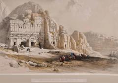 David Roberts Petra The Upper or Eastern Valley 19th C Hand colored Roberts Lithograph - 3029259