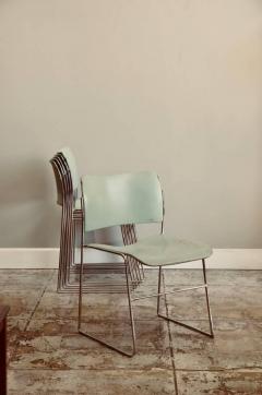 David Rowland Set of Six Teal and Chrome David Rowland 40 4 Stacking Chairs - 953398