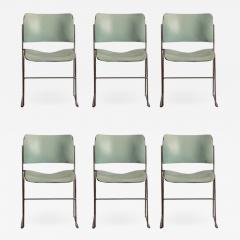 David Rowland Set of Six Teal and Chrome David Rowland 40 4 Stacking Chairs - 953418