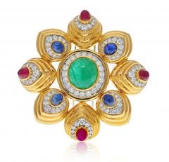 David Webb 18K YELLOW GOLD MULTICOLOR CABOCHON GEMSTONE AND DIAMOND MALTESE BROOCH - 3041217
