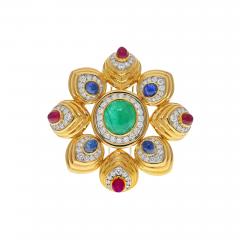 David Webb 18K YELLOW GOLD MULTICOLOR CABOCHON GEMSTONE AND DIAMOND MALTESE BROOCH - 3044487