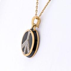 David Webb 18K YELLOW GOLD PEACE BLACK ENAMEL AND DIAMONDS ROUND PENDANT NECKLACE - 2281927