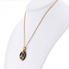 David Webb 18K YELLOW GOLD PEACE BLACK ENAMEL AND DIAMONDS ROUND PENDANT NECKLACE - 2281928