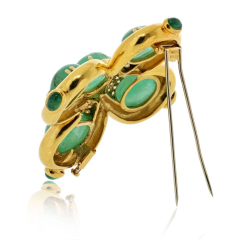 David Webb 18K Yellow Gold Cabochon Cut Green Emerald And Diamond Heraldic Brooch - 3992062