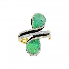 David Webb CROSSOVER PLATINUM 18K YELLOW GOLD CARVED EMERALD AND DIAMOND BRACELET - 2228867