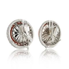 David Webb DAVID WEBB 18K WHITE GOLD 12 50CTTW ROUND BUTTON CORAL AND DAIMOND CLIP EARRINGS - 3493006
