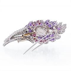 David Webb DAVID WEBB 18K WHITE GOLD DIAMOND AMETHYSTS RUBY AND PEARL BROOCH - 2029559