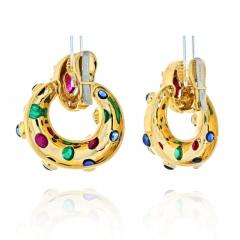 David Webb DAVID WEBB 18K WHITE GOLD RUBY EMERALD AND SAPPHIRE DOOR KNOCKERS EARRINGS - 2483969