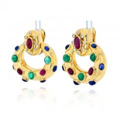 David Webb DAVID WEBB 18K WHITE GOLD RUBY EMERALD AND SAPPHIRE DOOR KNOCKERS EARRINGS - 2483970