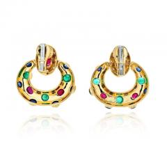 David Webb DAVID WEBB 18K WHITE GOLD RUBY EMERALD AND SAPPHIRE DOOR KNOCKERS EARRINGS - 2483971