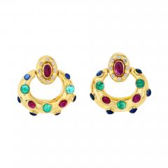 David Webb DAVID WEBB 18K WHITE GOLD RUBY EMERALD AND SAPPHIRE DOOR KNOCKERS EARRINGS - 2486080