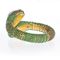 David Webb DAVID WEBB 18K YELLOW GOLD 1960S DOUBLE HEADED SERPENT GREEN ENAMEL BRACELET - 2345930